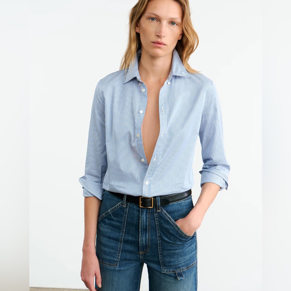 NILI LOTAN XS Blue Striped Cotton Button Down Shirt